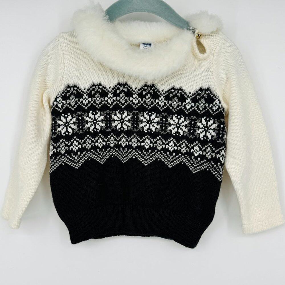 Janie and Jack Fair Isle Faux Fur Collar Sweater Size 18-24 Months